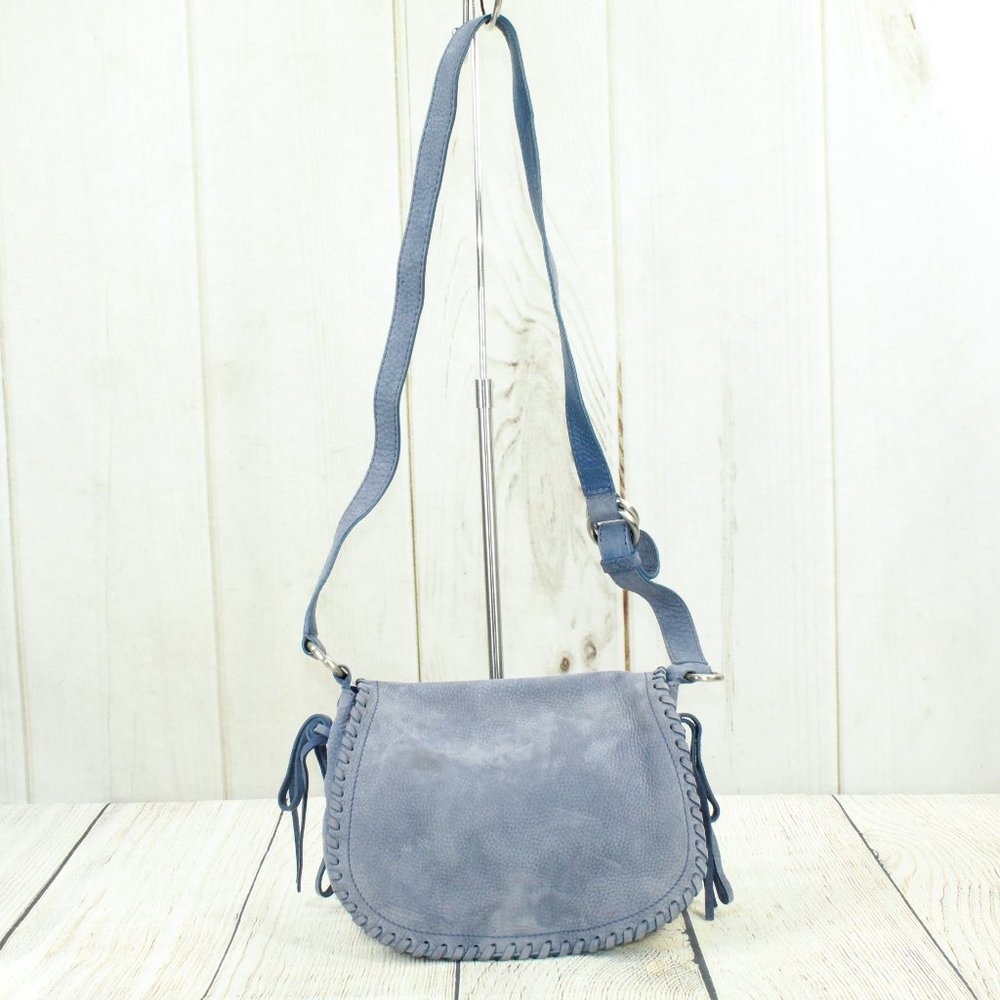 Cole Haan Blue Suede Flap Crossbody Purse Shoulder - Picture 1 of 11